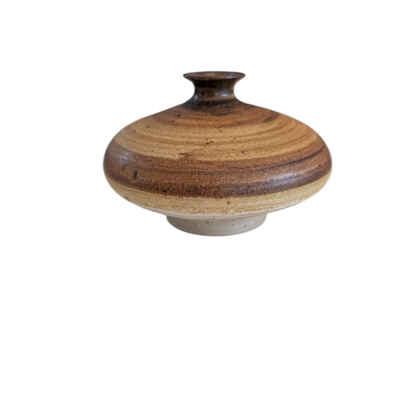 MCM Danish Vintage Brown and Tan Studio Pottery Ceramic Vase Artist Signed - Picture 8 of 16